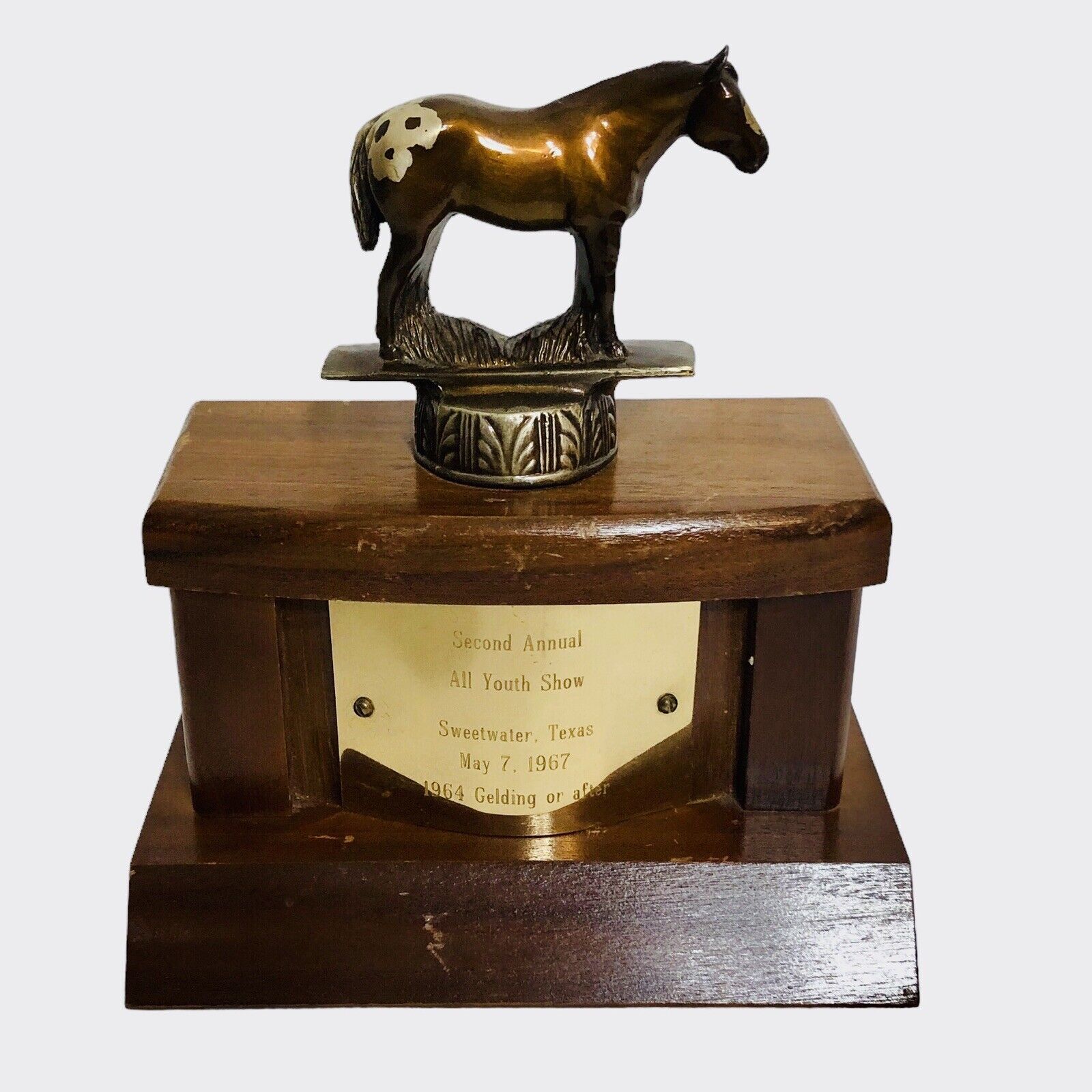Vintage Gelding Horse Trophy All Youth Show Sweetwater Texas 1967 ￼Wood Metal