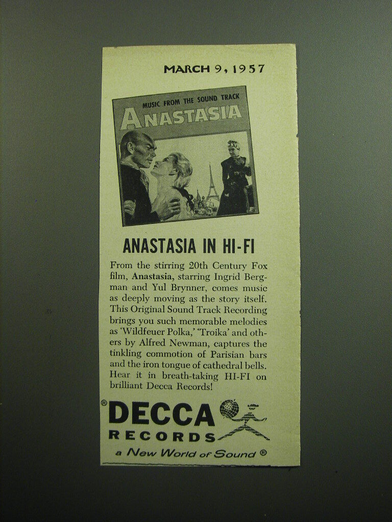 1957 Decca Records Album Advertisement - Anastasia