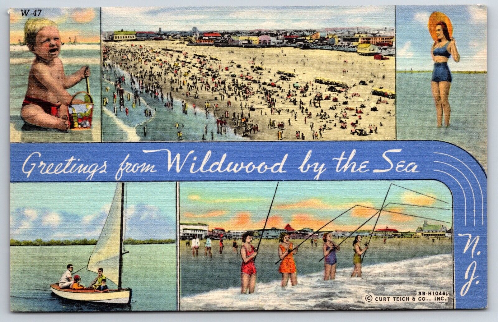 Wildwood By The Sea 1943 New Jersey NJ Multi View CURT TEICH Linen Postcard