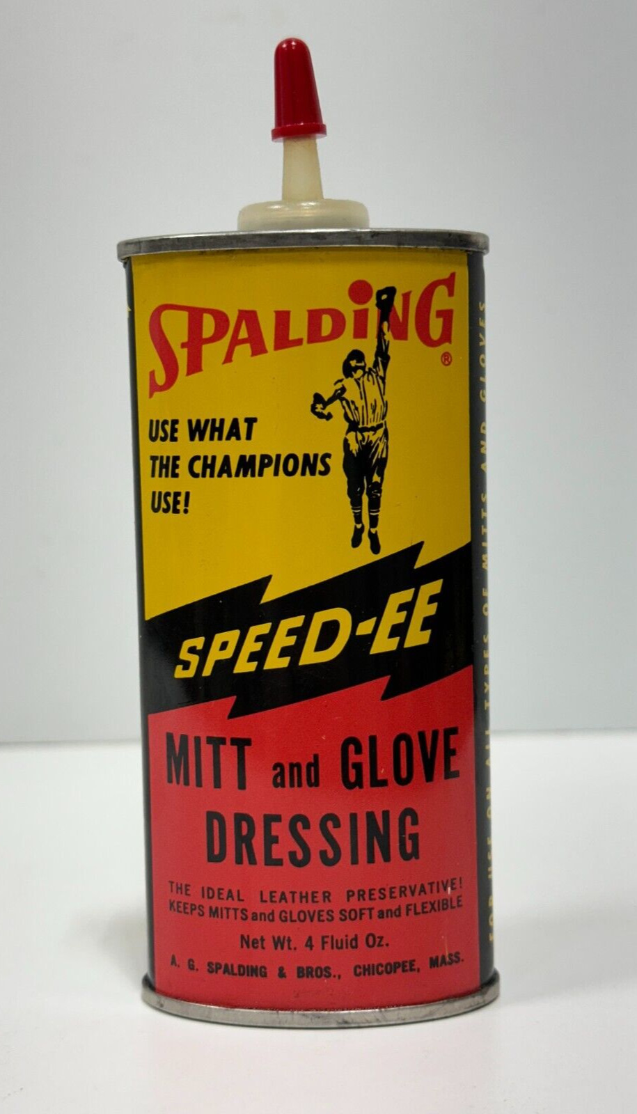 Vtg advertising Spalding SPEED-EE Mitt and Glove Dressing Oil Can Baseball Tin