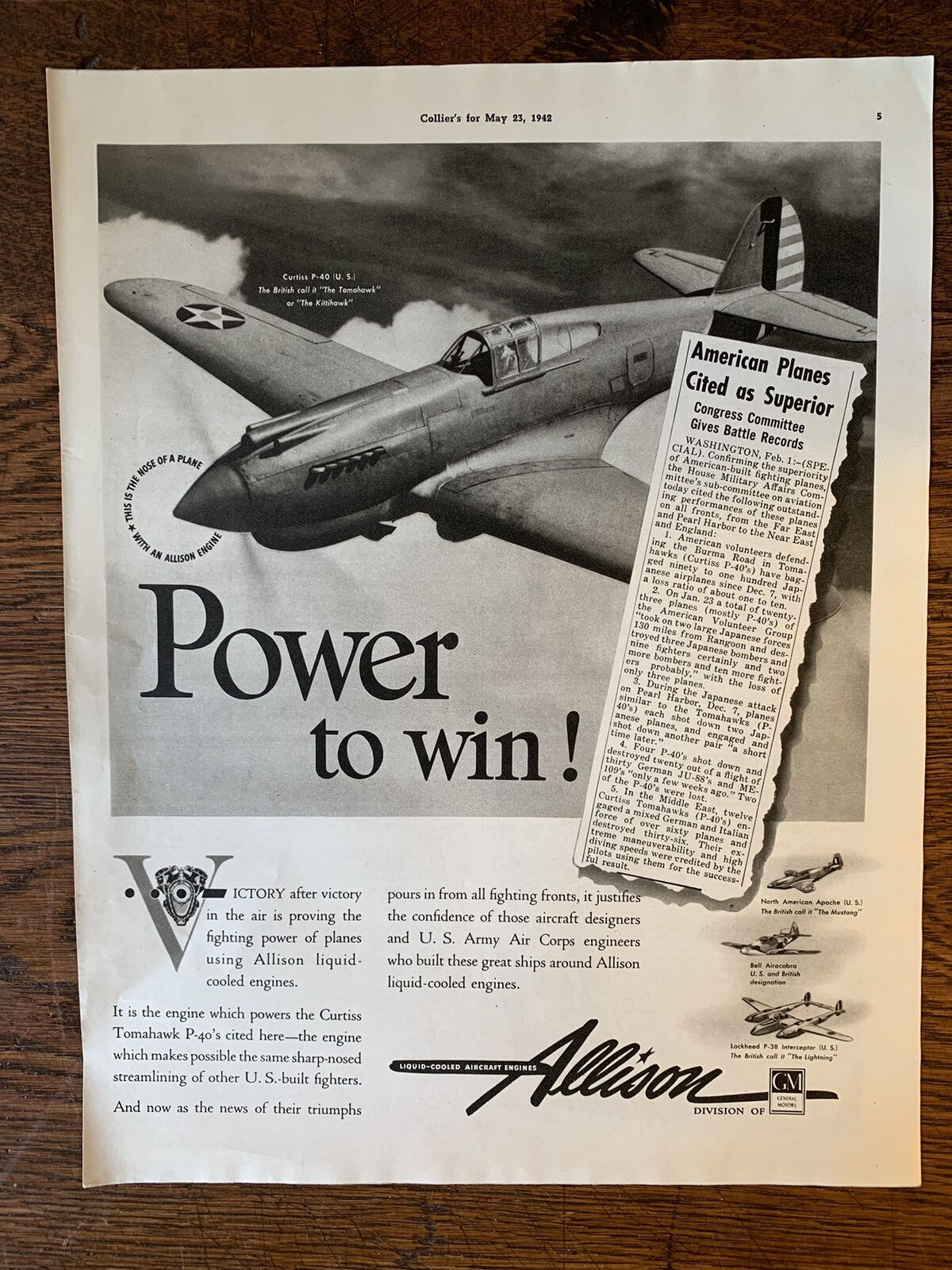 Vintage 1942 Allison Aircraft World War Two Print Ad