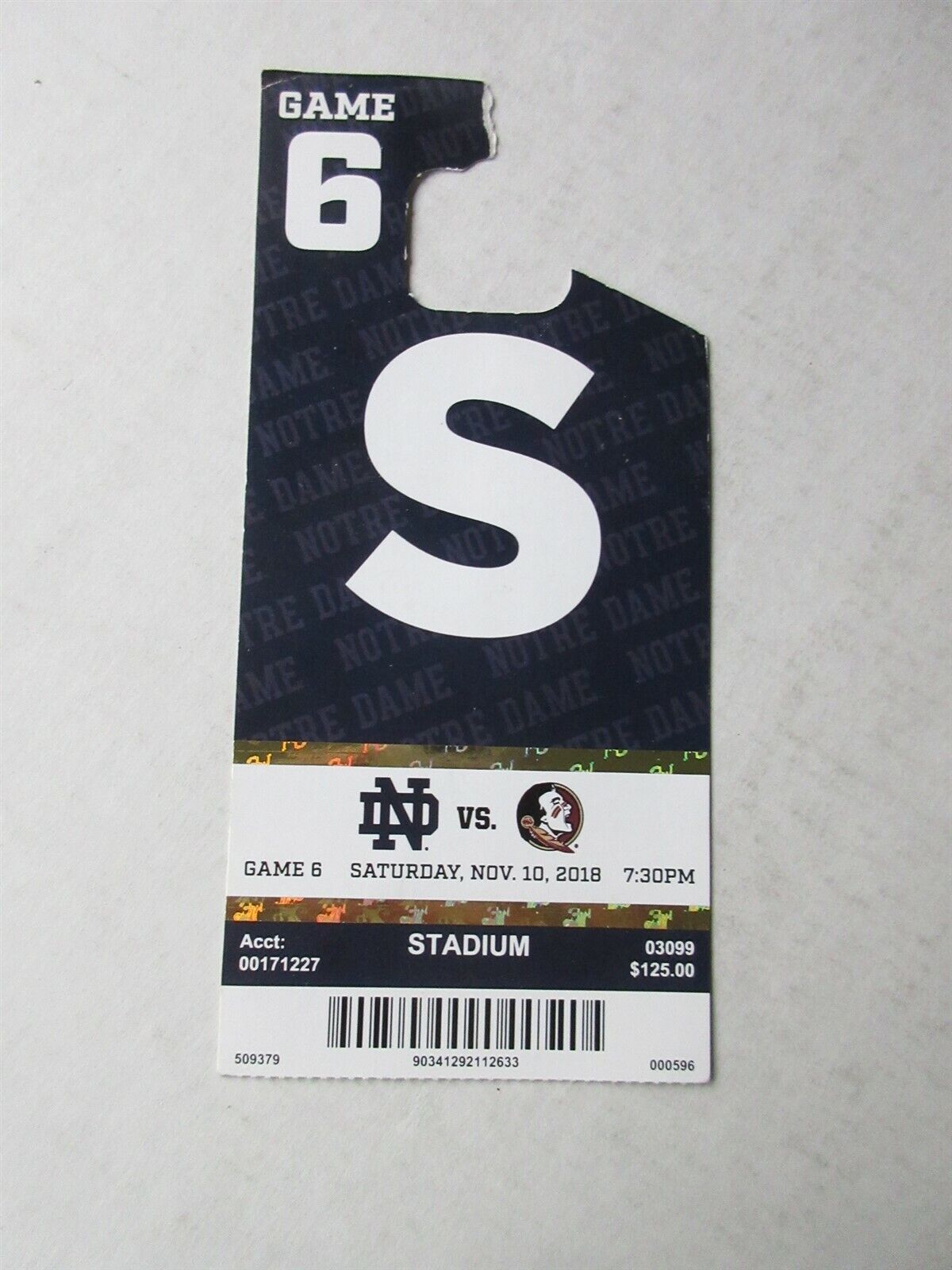 2018 Notre Dame vs. Florida State Stadium Parking Ticket 
