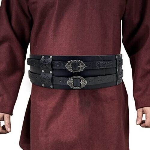 Viking Embossed Waist Armor, Norse Faux Leather Wide Belt, Medieval Knight Corse