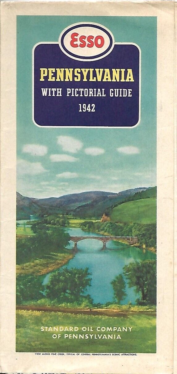 Original 1942 ESSO STANDARD OIL OF PENNSYLVANIA Road Map + Pictorial Guide