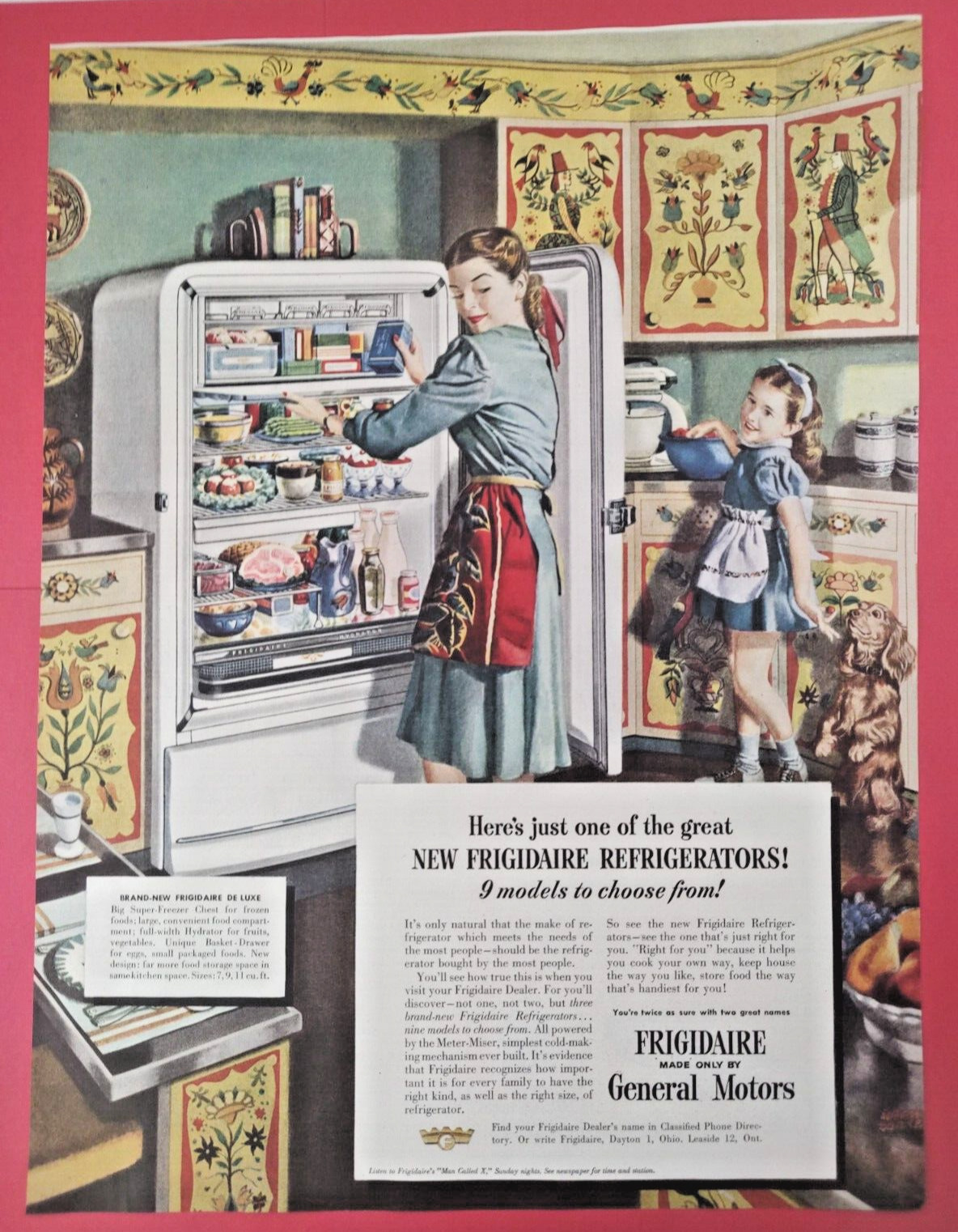 1949 Frigidaire Sat Evening Post Print Ad Refrigerator Colorful