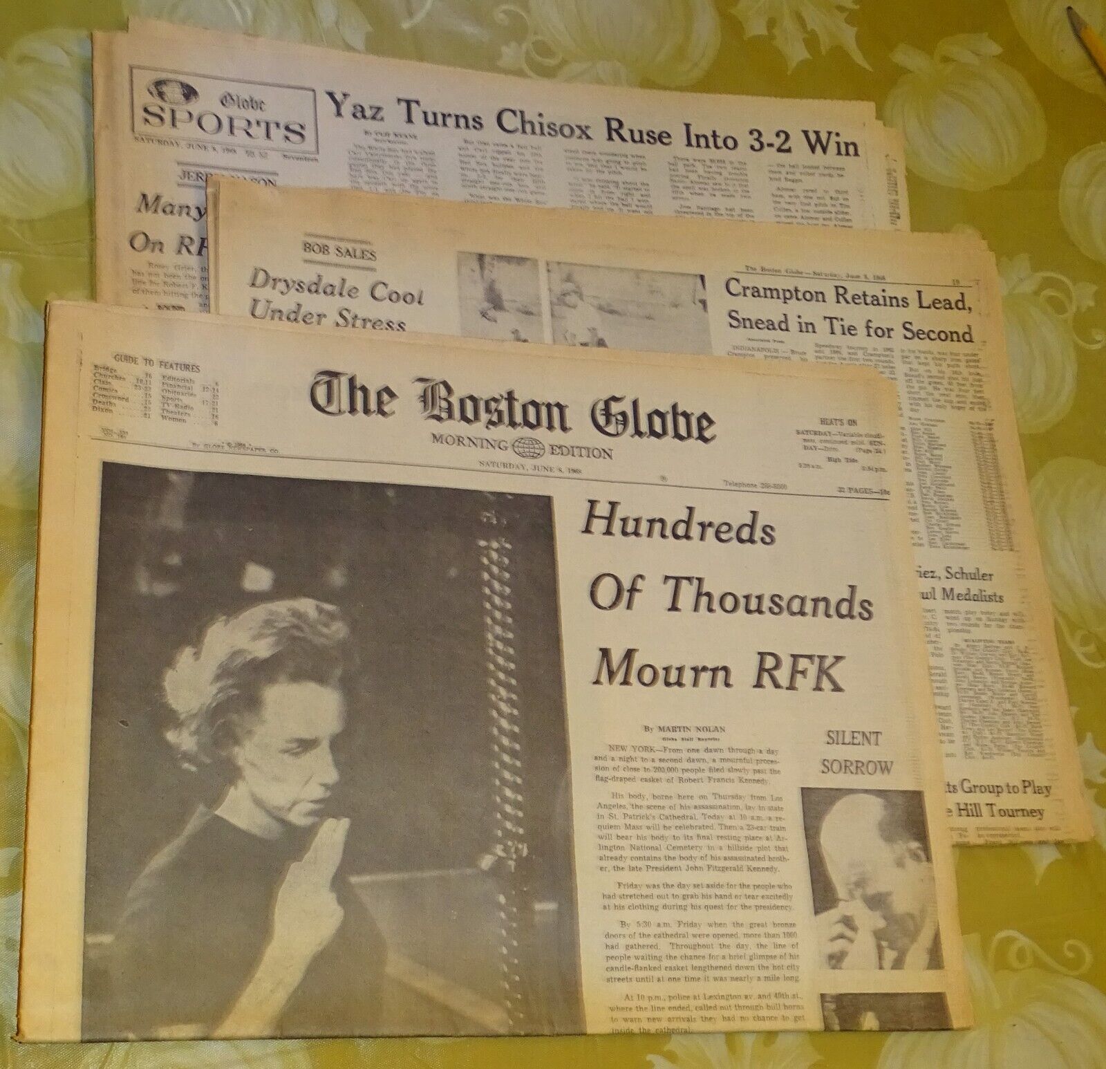 June 8 1968 Boston Globe Newspaper ROBERT KENNEDY Death, Dan Duryea Obituary