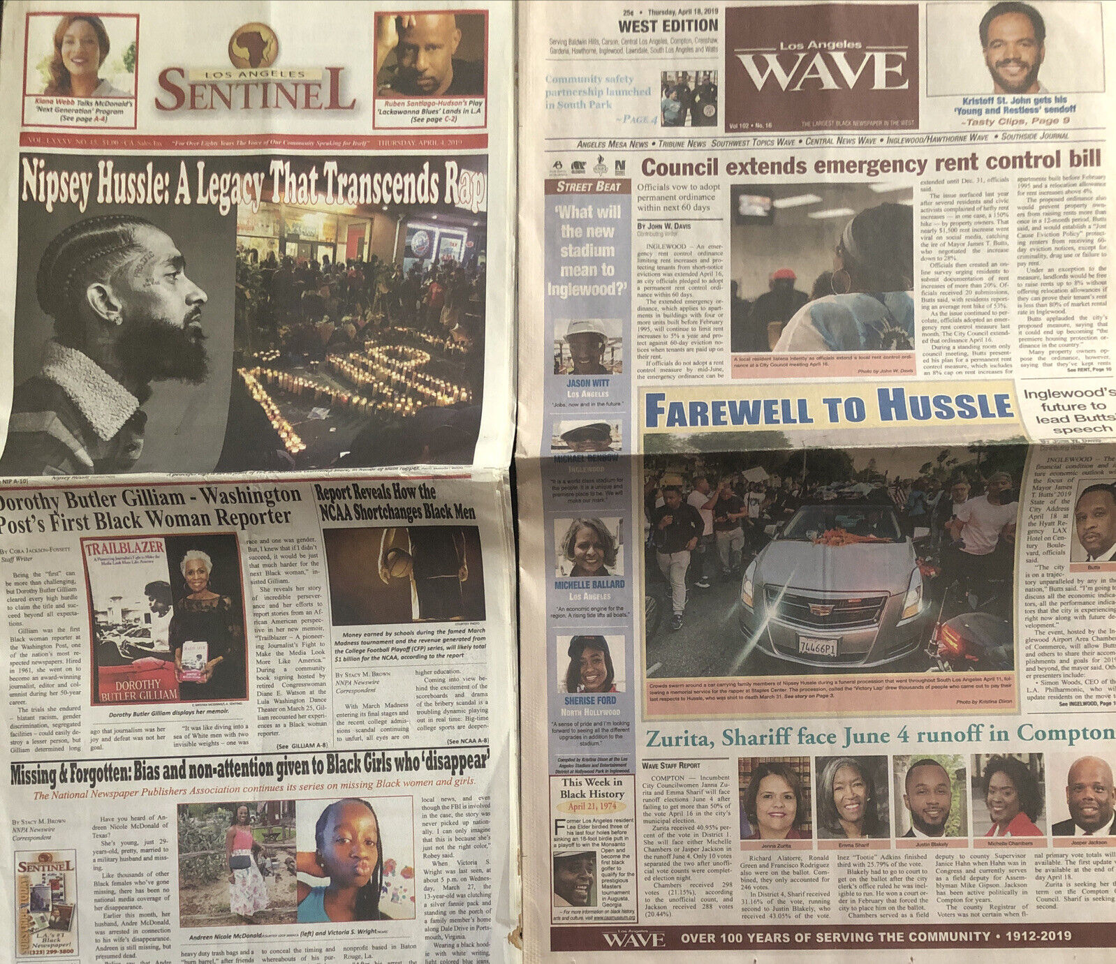 Nipsey Hussle RIP Legacy 2019 Los Angeles Newspaper Lot of 2 Sentinel Wave