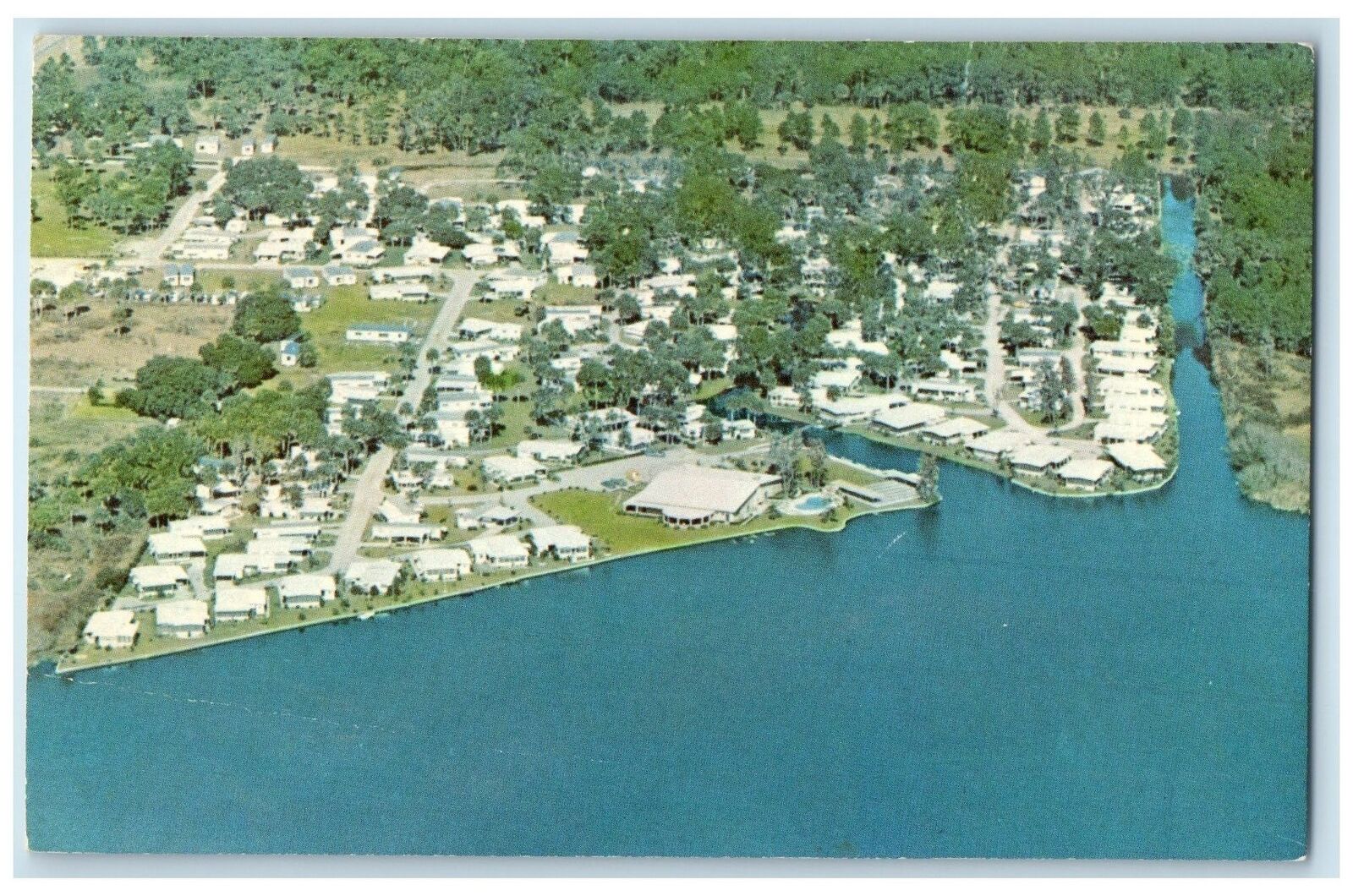 c1960s Country Club Mobile Manor Trout Lake Aerial View Grove Eustis FL Postcard