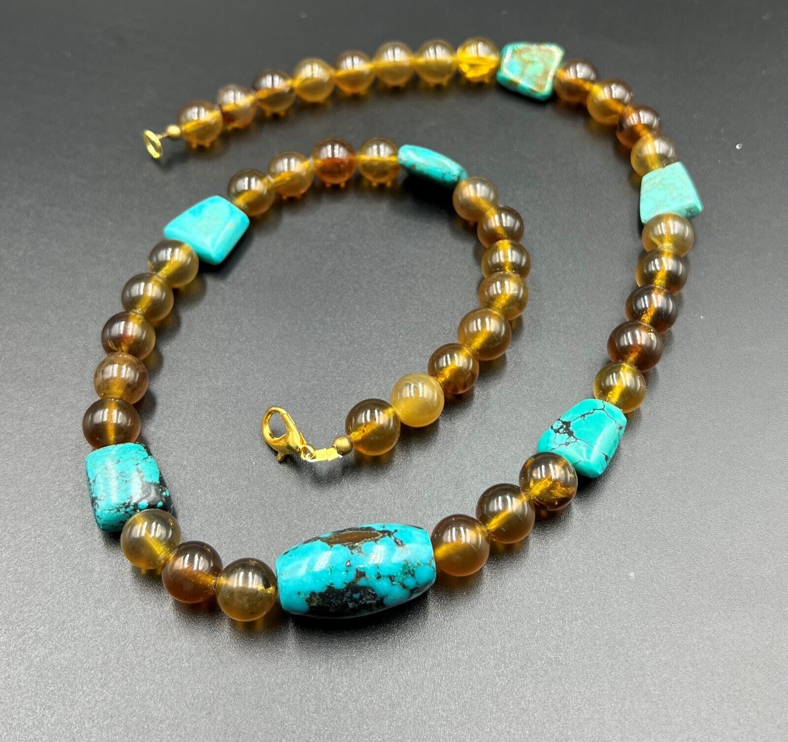 Vintage Himalayan Trible Jewelry Turquoise Amber Beads Necklace