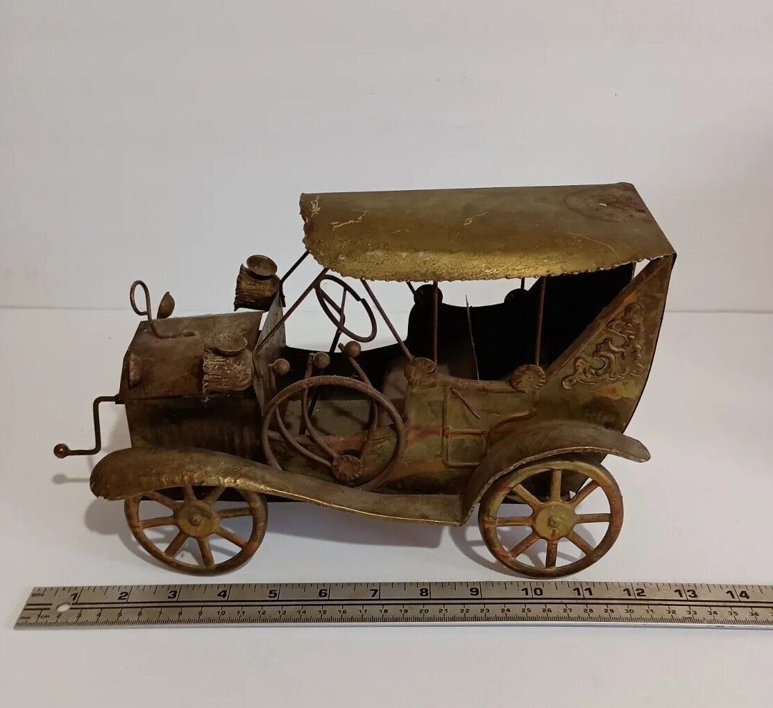 Vintage Copper Tin Crank Car Music Box- Song \