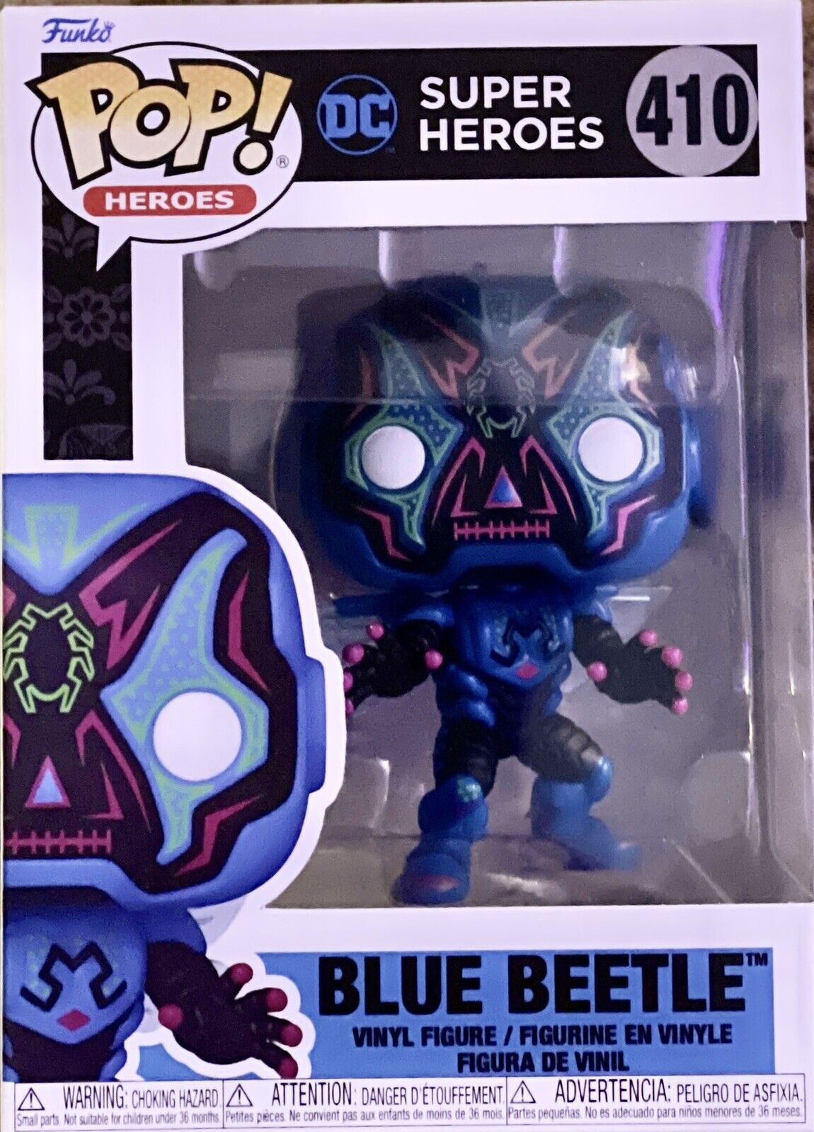 FUNKO POP Dia de Los Blue Beetle • DC SUPER HEROES • BLUE BEETLE #410 • w/Prote
