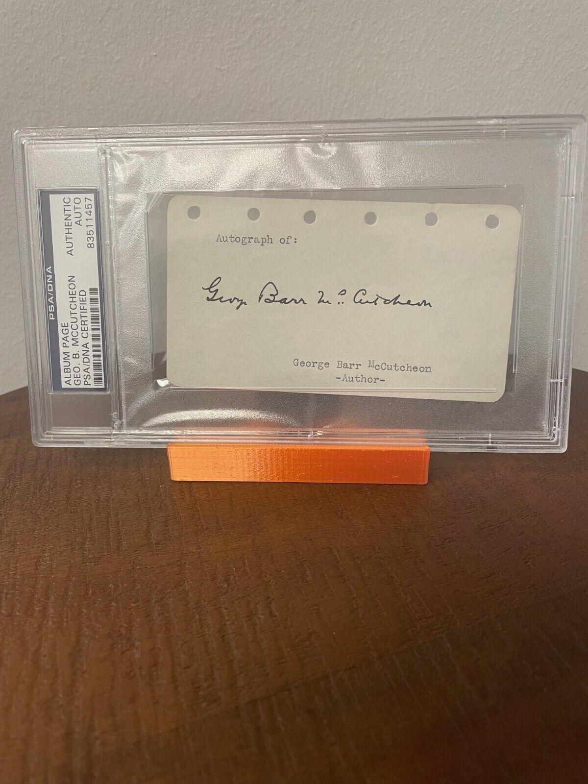 GEORGE BARR McCUTCHEON - SIGNED AUTO ALBUM PAGE - PSA/DNA SLABBED & CERTIFIED