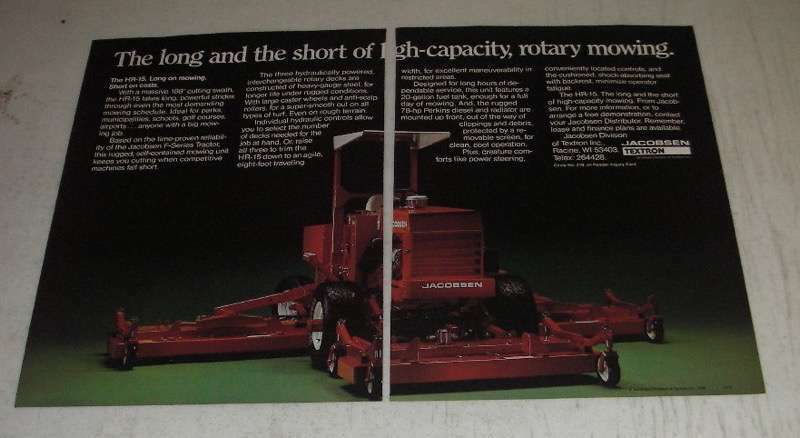 1986 Jacobsen HR-15 Mower Ad - The Long and The Short Of High-Capacity