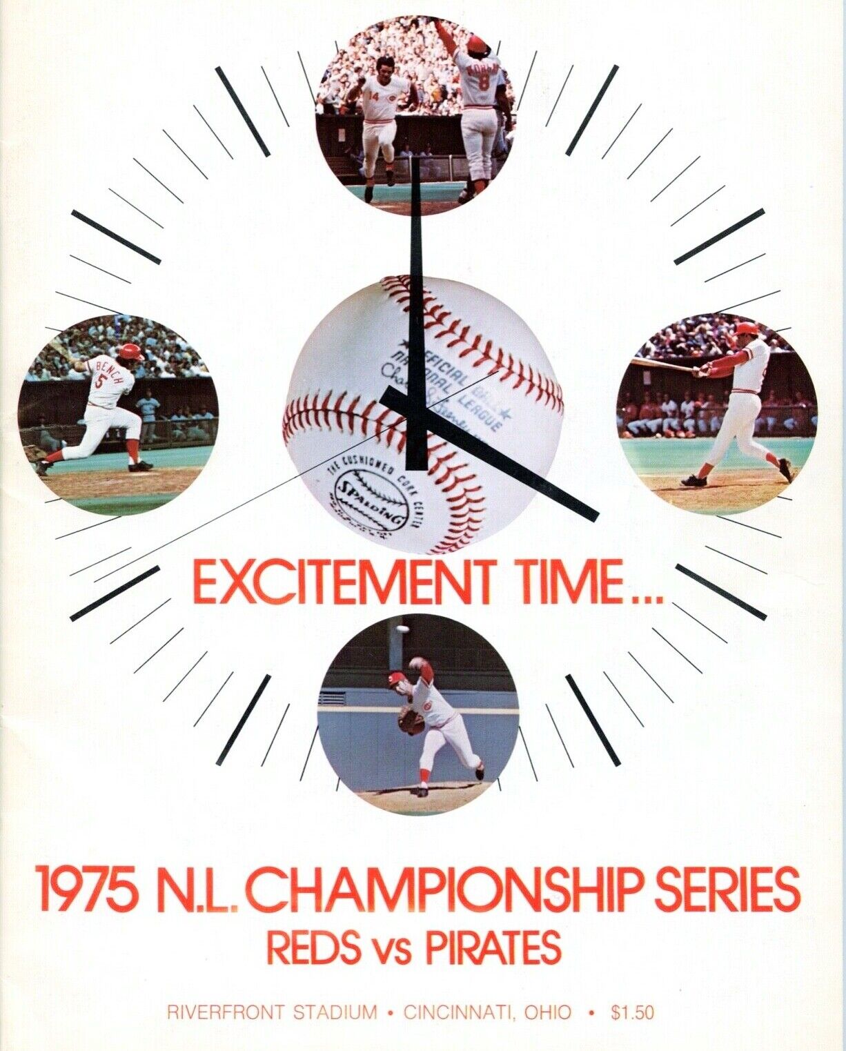 1975 N.L. CHAMPOINSHIP PROGRAM COVER PHOTO REDS VS THE PIRATES 8x10  