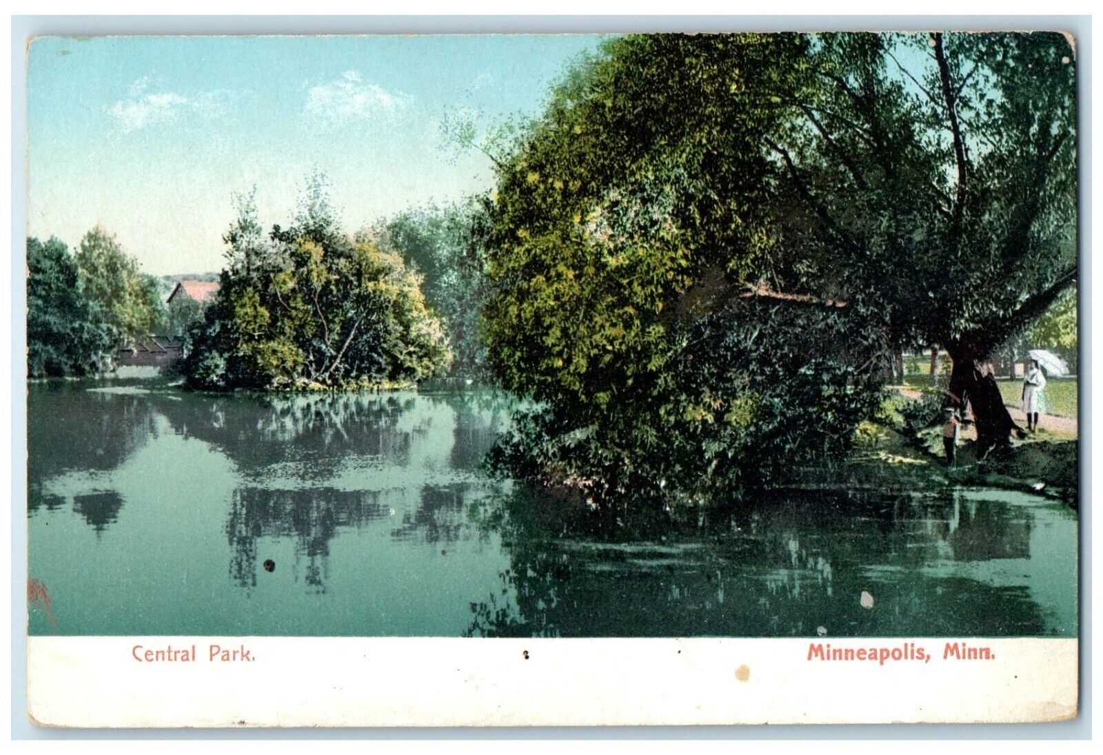 1905 Central Park River Woman Umbrella Minneapolis Minnesota MN Vintage Postcard