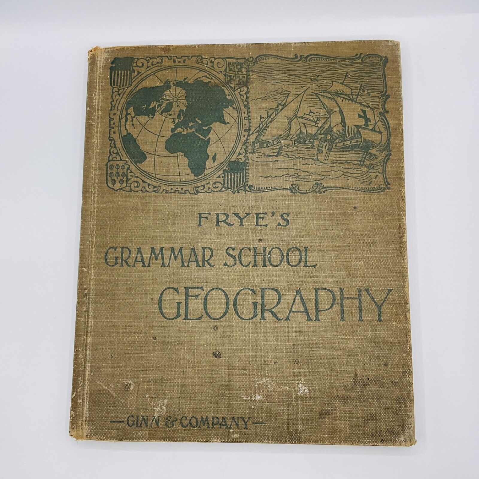 Antique 1902 FRYE'S GRAMMAR SCHOOL GEOGRAPHY Hardcover Book Maps Vintage Ginn