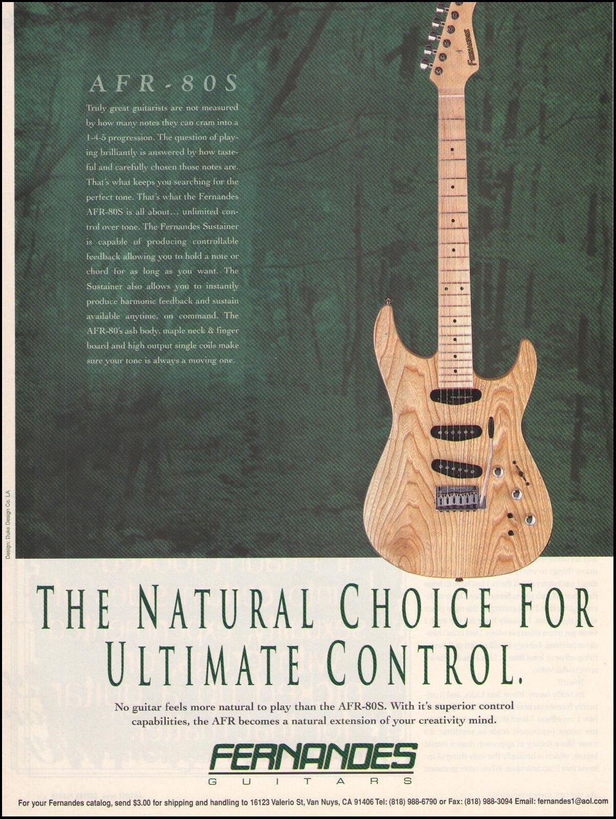 Fernandes AFR-80S guitar original 1996 advertisement 8 x 11 ad print