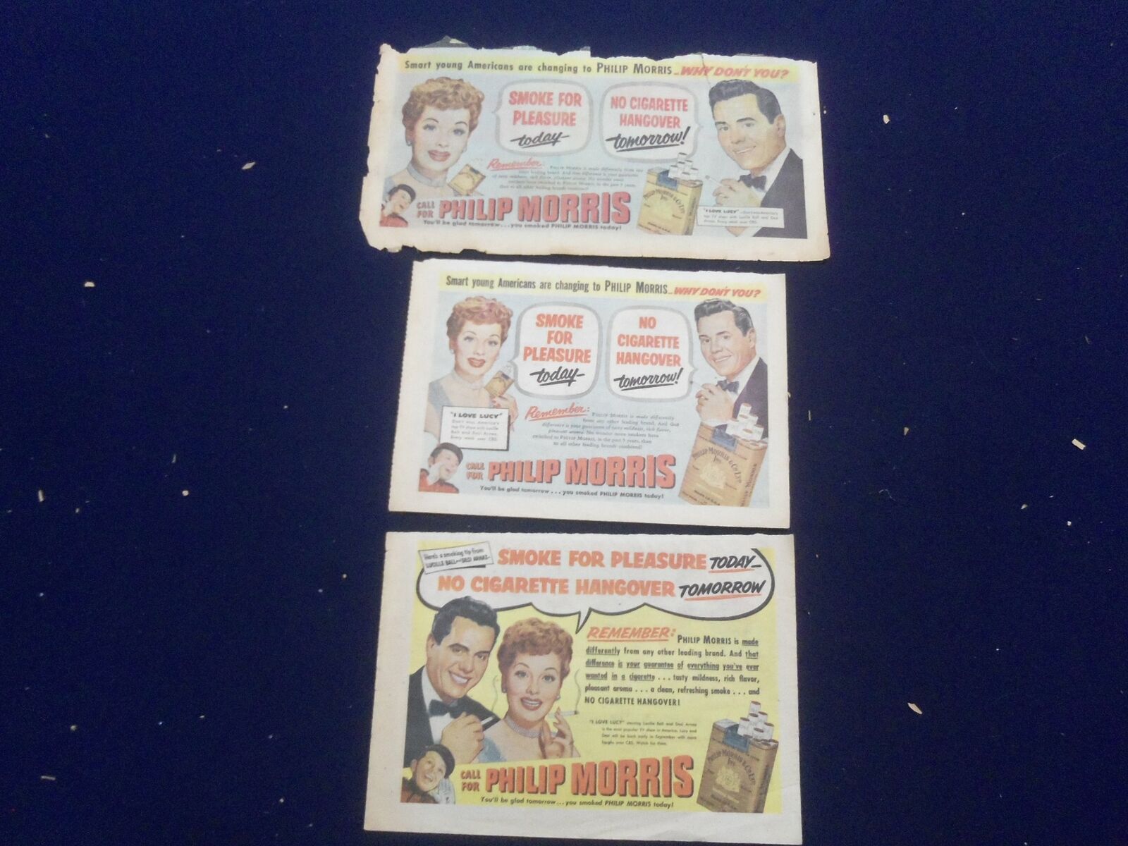 1950\'S I LOVE LUCY - PHILIP MORRIS COLOR COMICS ADS - LOT OF 3 - NP 5267