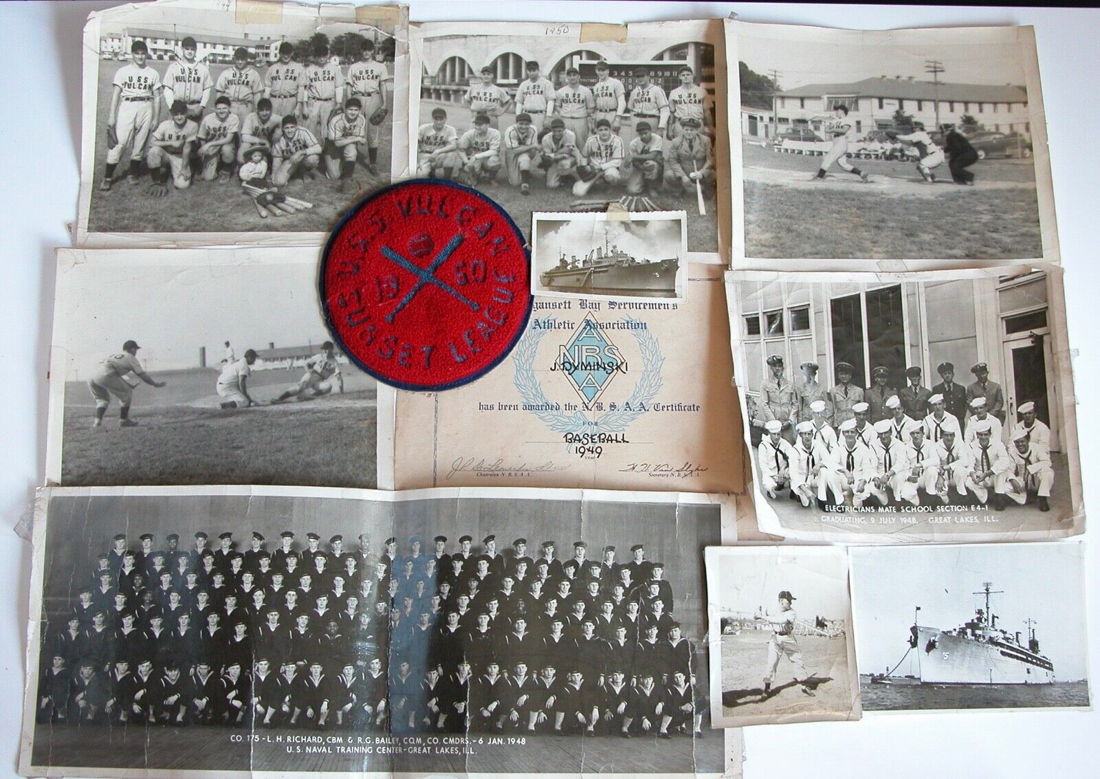 1949-50 USS VULCAN AR-5 NAVY MILITARY SOLDIERS BASEBALL SPORTS ACTION PHOTO USN