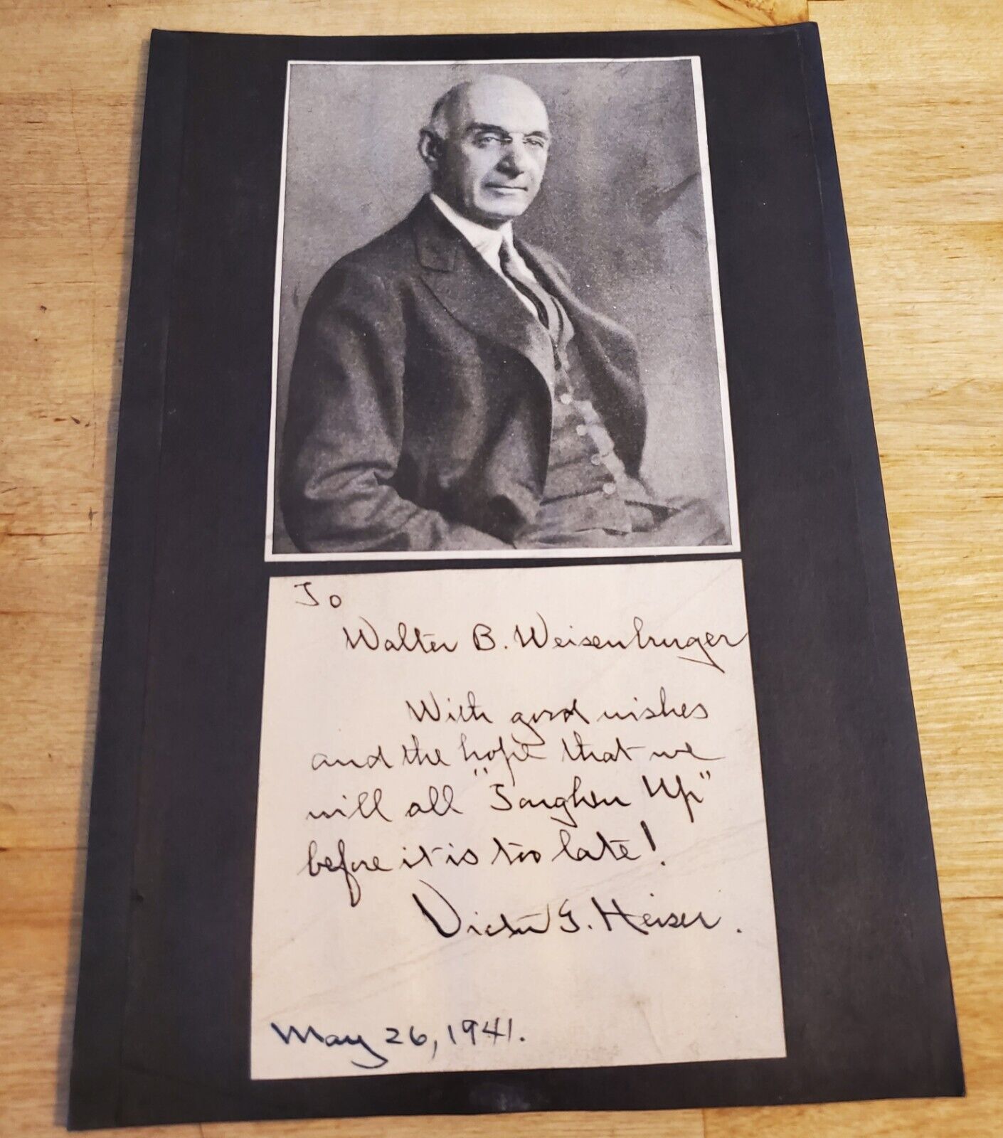 SIGNED IMAGE OF DR. VICTOR GEORGE HEISER: MAY 26, 1941: G-