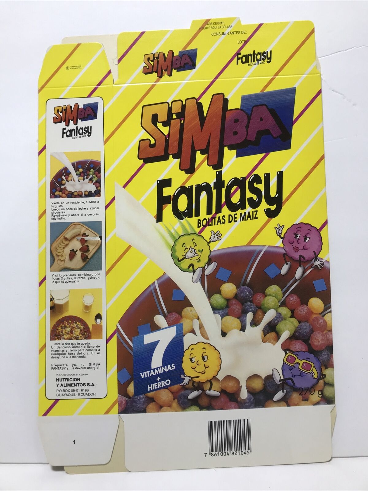 Kellogg’s Ecuador Simba Fantasy Unused Flat Cereal Box Mid 1990’s