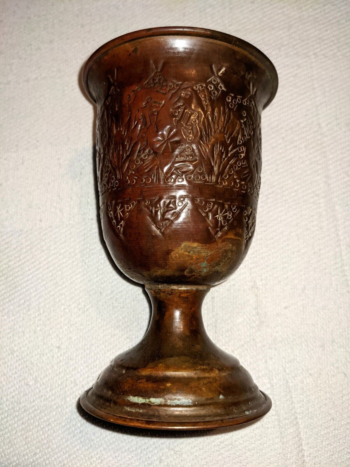 Antique Brass big embossed engraved gothic boho Midieval Repousse Chalice Goblet