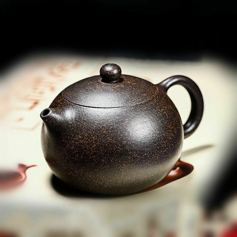 Chinese Marked Yixing Zisha Teapot Pure Black Galaxy Clay Xishi Pot Ball Infuser