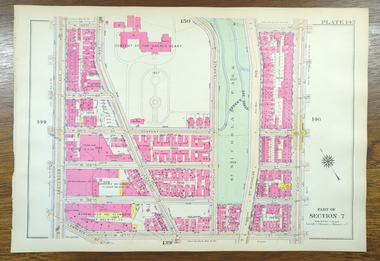 Antique 1916 HAMILTON HEIGHTS MANHATTAN NEW YORK CITY NY Land & Street Map