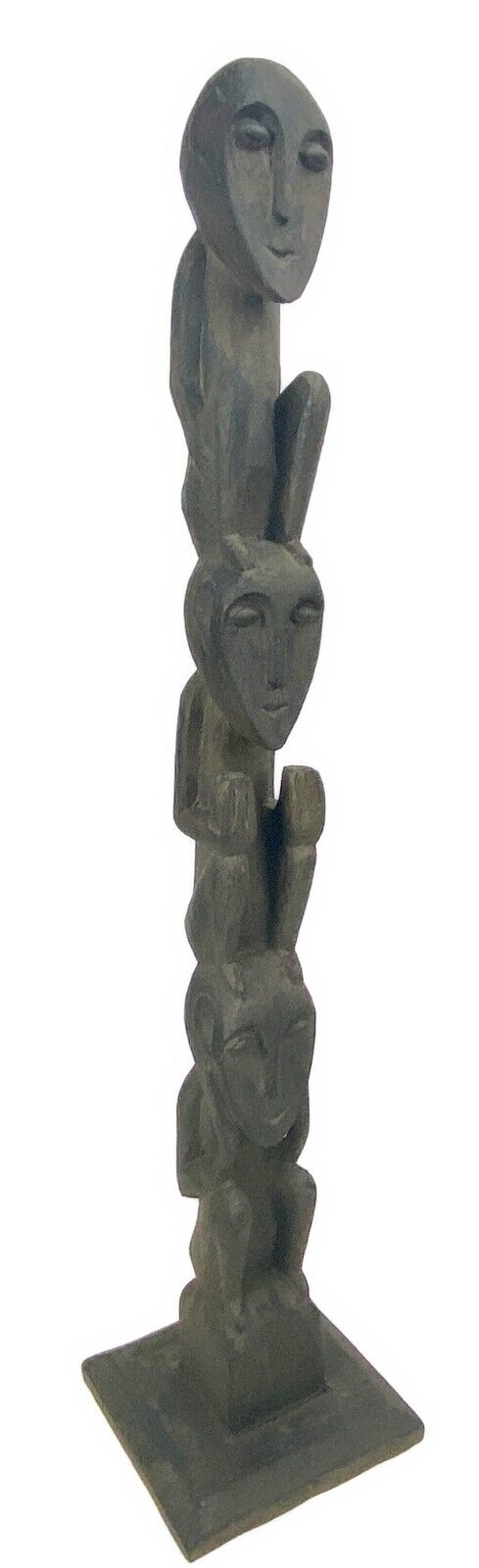 40.5” Protective Totem Pole Yene Native Tribal Art Dark Painted Wood Alien 