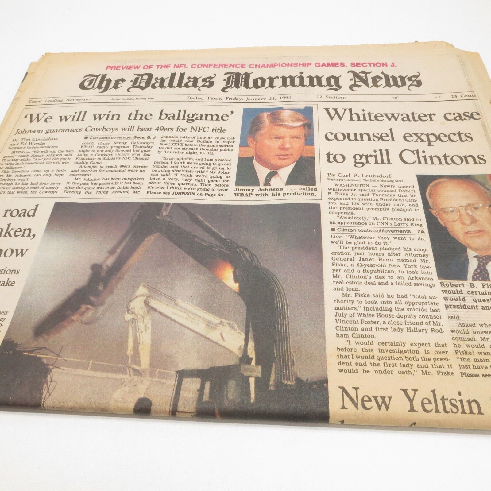 Dallas Morning News January 21 1994 Dallas Cowboys NFL Playoffs Whitewater EZLN