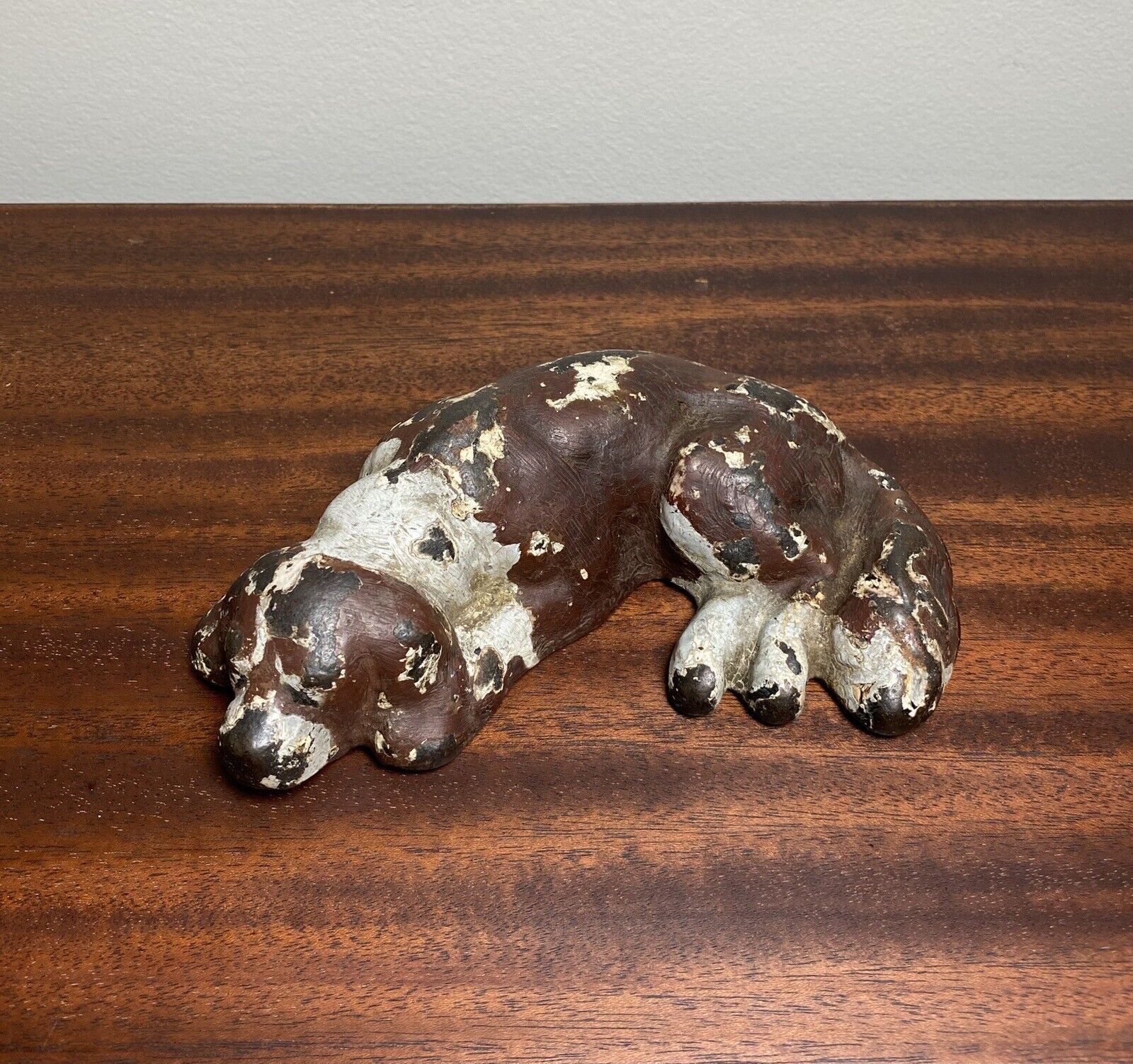 Rare Antique SLEEPING DOG Solid Cast Iron Paperweight Figural Victorian Oddity