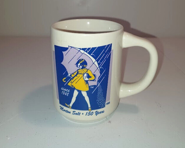 Vintage Morton Salt Girl 1968 Logo Coffee Cup / Mug When It Rains It Pours