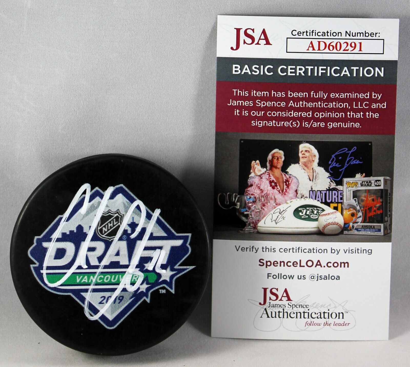 COLE CAUFIELD SIGNED 2019 NHL DRAFT PUCK MONTREAL CANADIENS AUTOGRAPHED +JSA COA