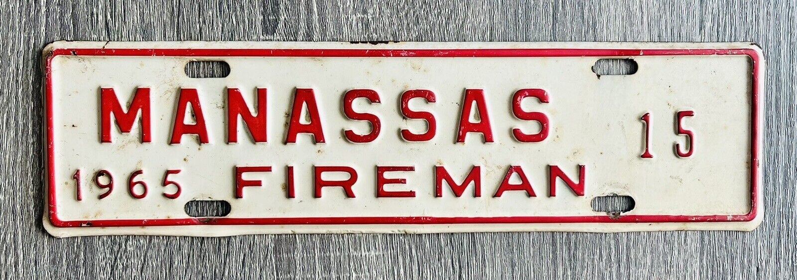 1965 Massassas Virginia Fireman License Plate Town Tag Topper Firefighter