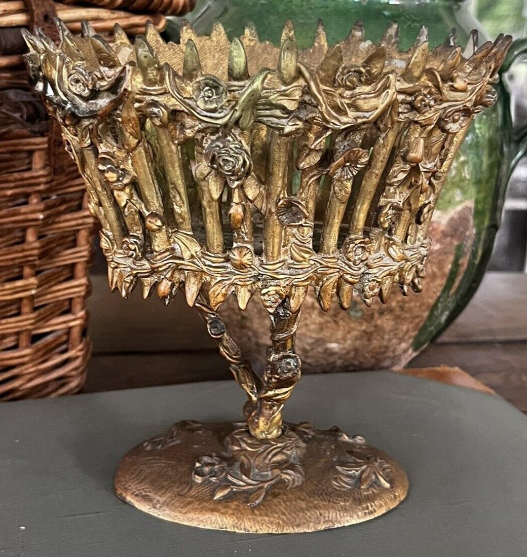 Rare Antique 19th Cent. French Gilt Bronze Brass Jardiniere Planter with Roses