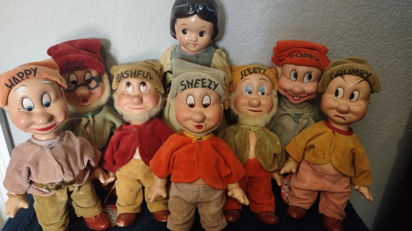 Rare 1938 Snow White &Seven Dwarfs Dolls Knickerbocker Toy Co Disney -Bros GRIM