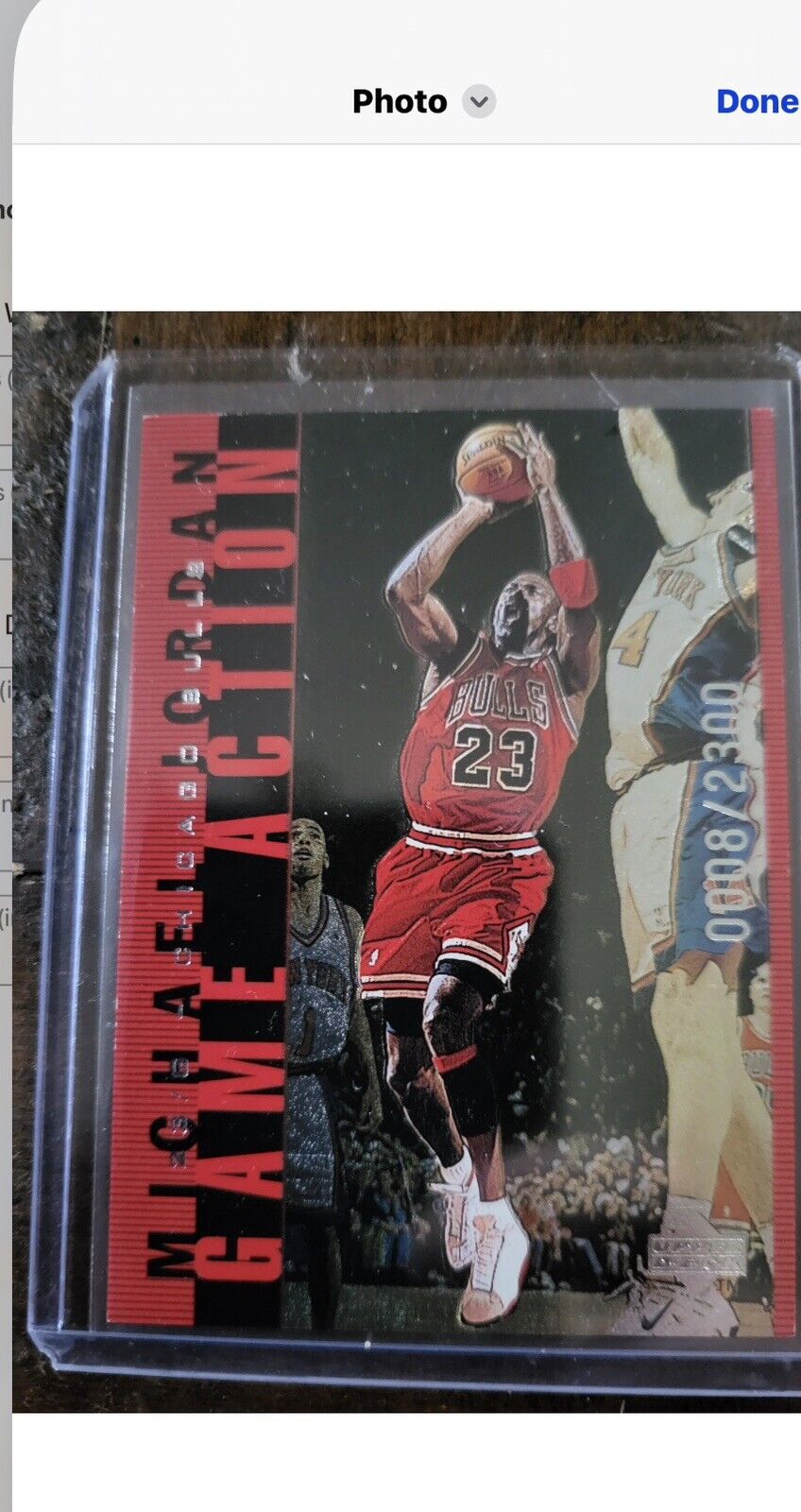 Michael Jordan G25, 1998 game action upper deck red. #8/2300. very low number.