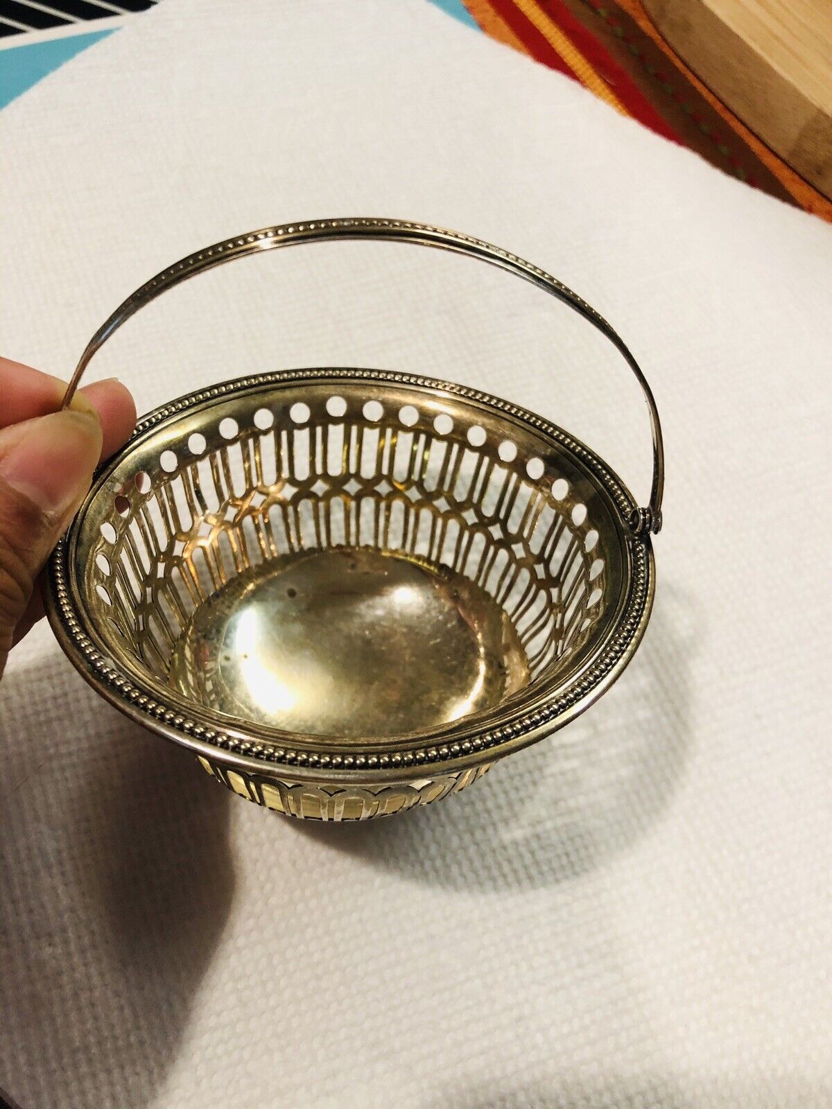 Vtg Antique Marked Sterling Silver .925 Handled Basket Candy Dish 3.75” - 59.8g