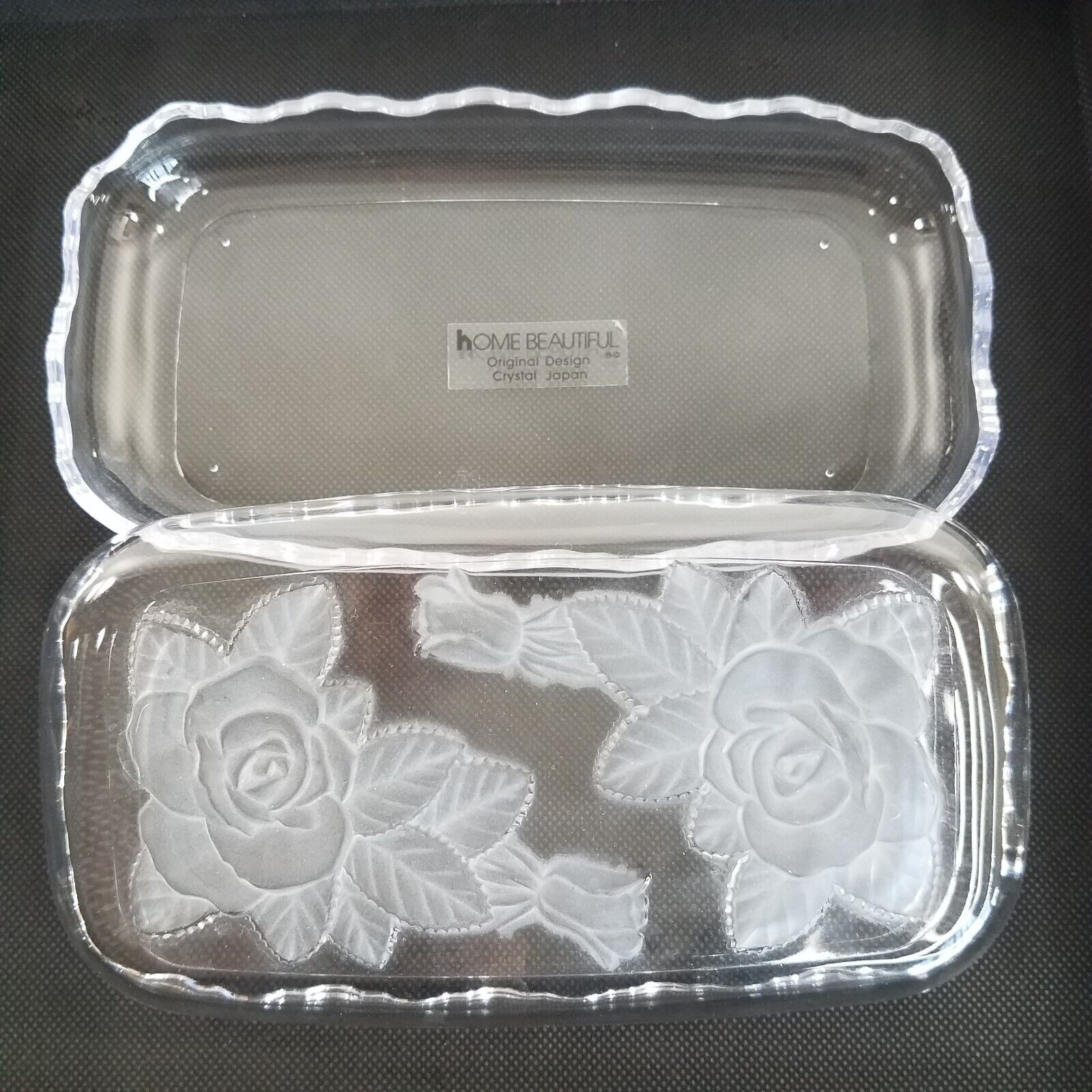 Home Beautiful Crystal Frosted Raised Rose Pearls Trinket Jewelry Box 7.5x4\