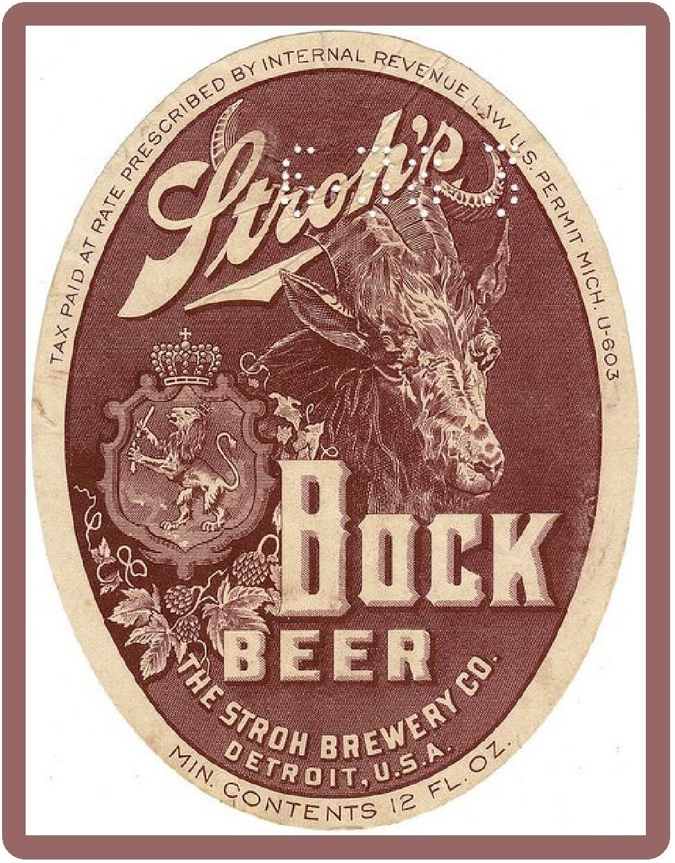 Vintage Stroh\'s Bock Beer Refrigerator / Tool Box Magnet Man Cave 