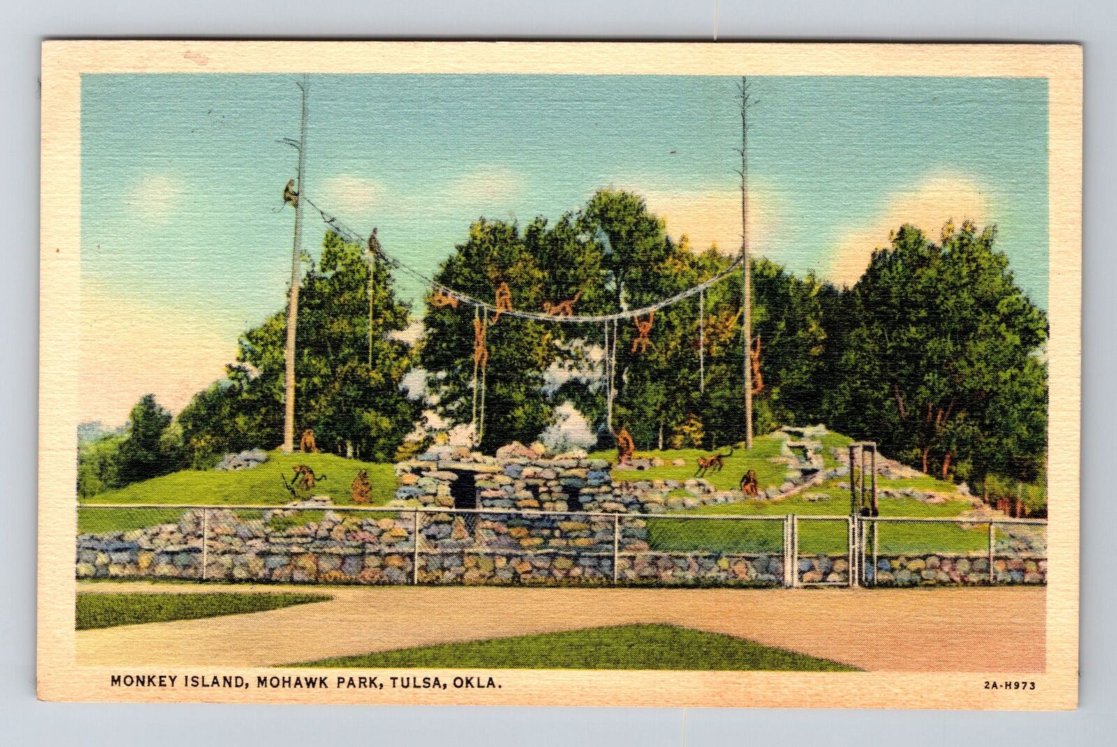Tulsa OK-Oklahoma, Monkey Island Mohawk Park, Vintage Postcard