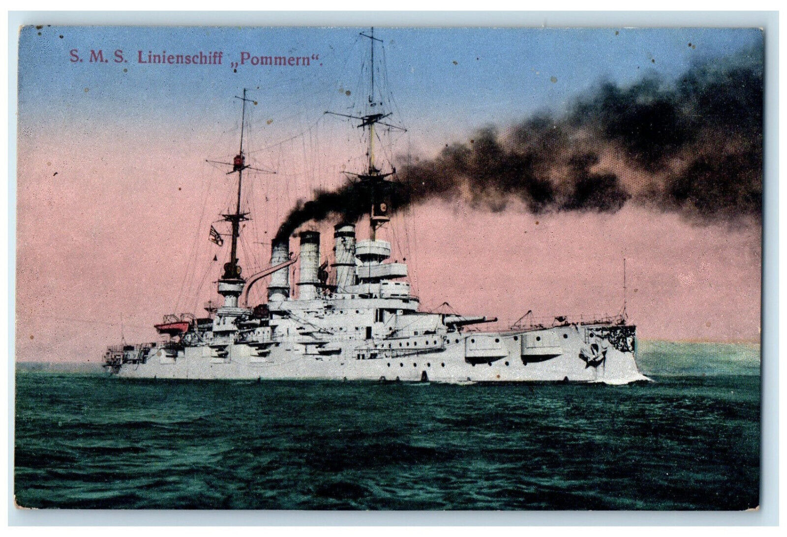 1915 S.M.S Linienschiff Pommern Germany WW1 Soldier Mail Antique Postcard