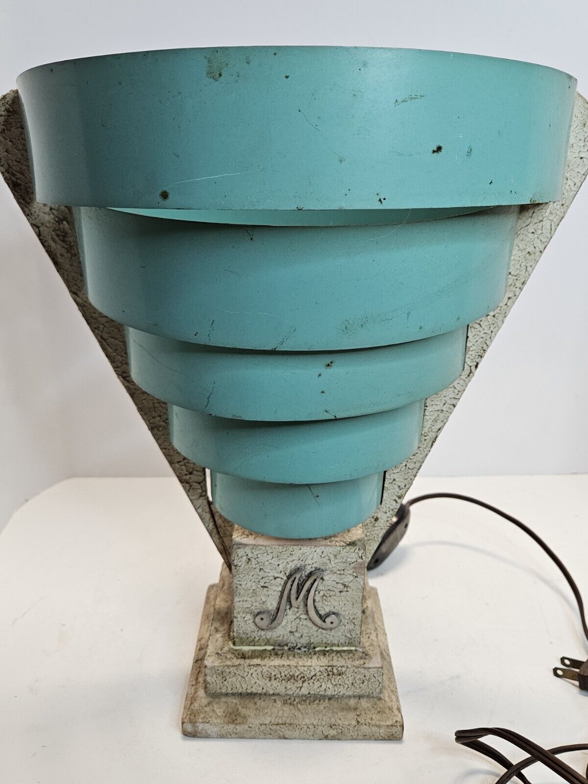 Vintage 1950s MCM Mid Century Modern Atomic Table Lamp w/Metal Jadite Ring Shade