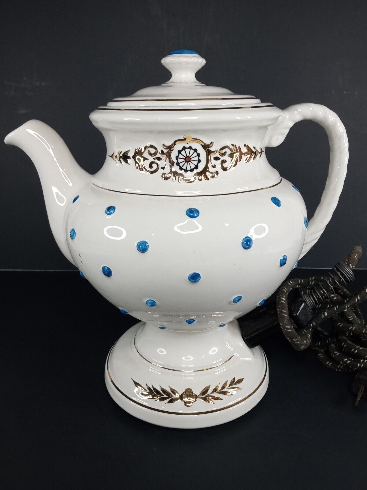 Vintage Porcelier Blue Dots Percolator Coffee Pot