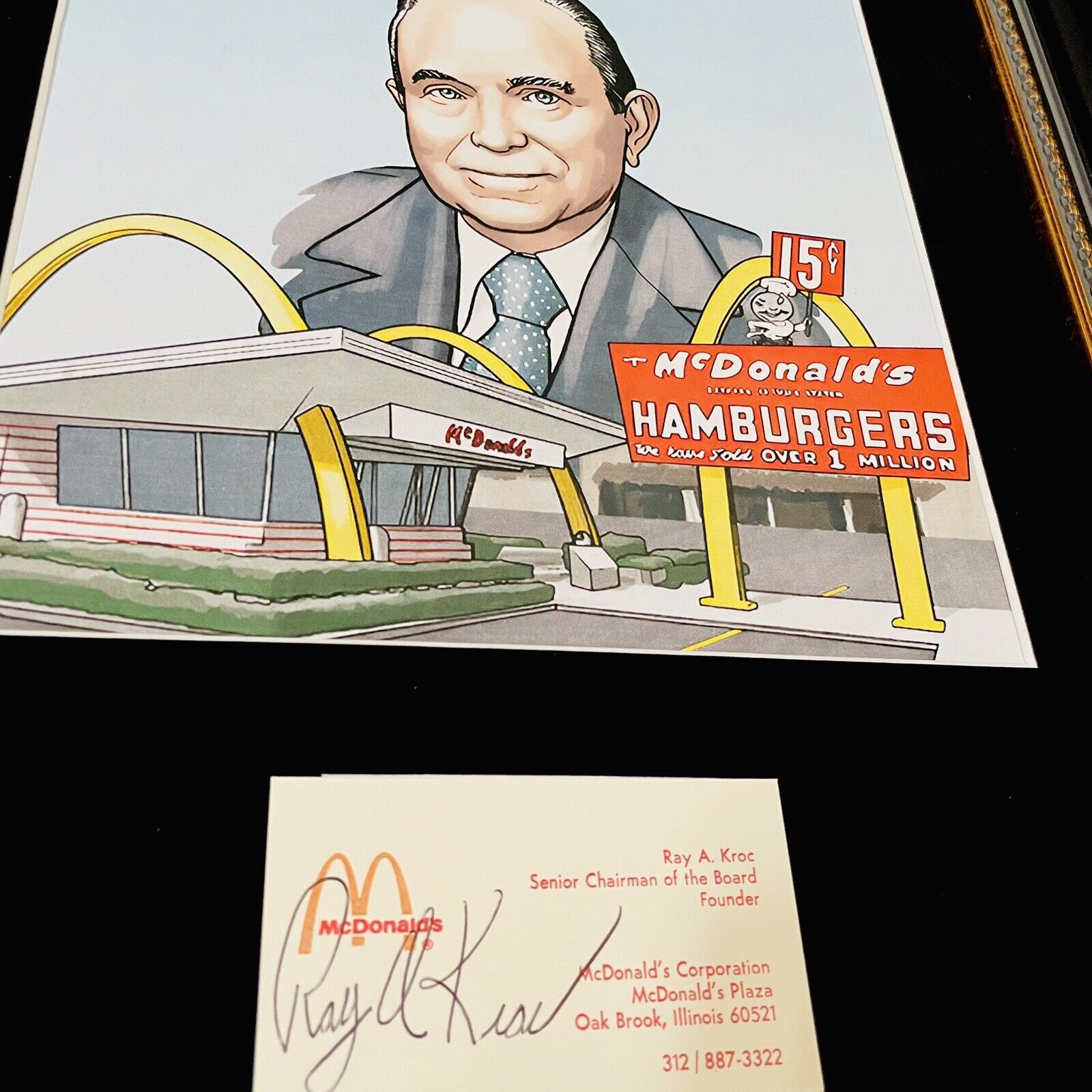 ⭐️ COA Ray Kroc Hand Signed Business Card Autograph Signature McDonald’s Statue