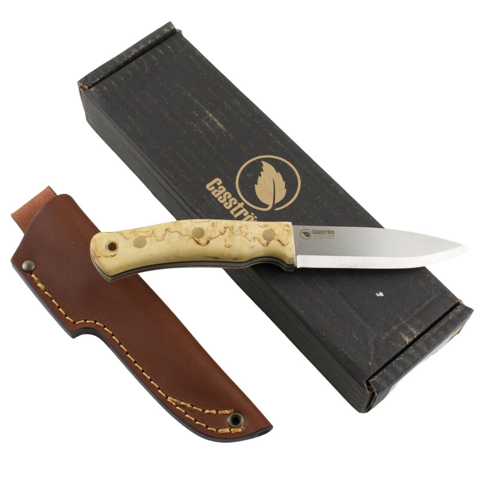 Casstrom No. 10 Swedish Forest Fixed Blade Knife Curly Birch Handle 14C28N