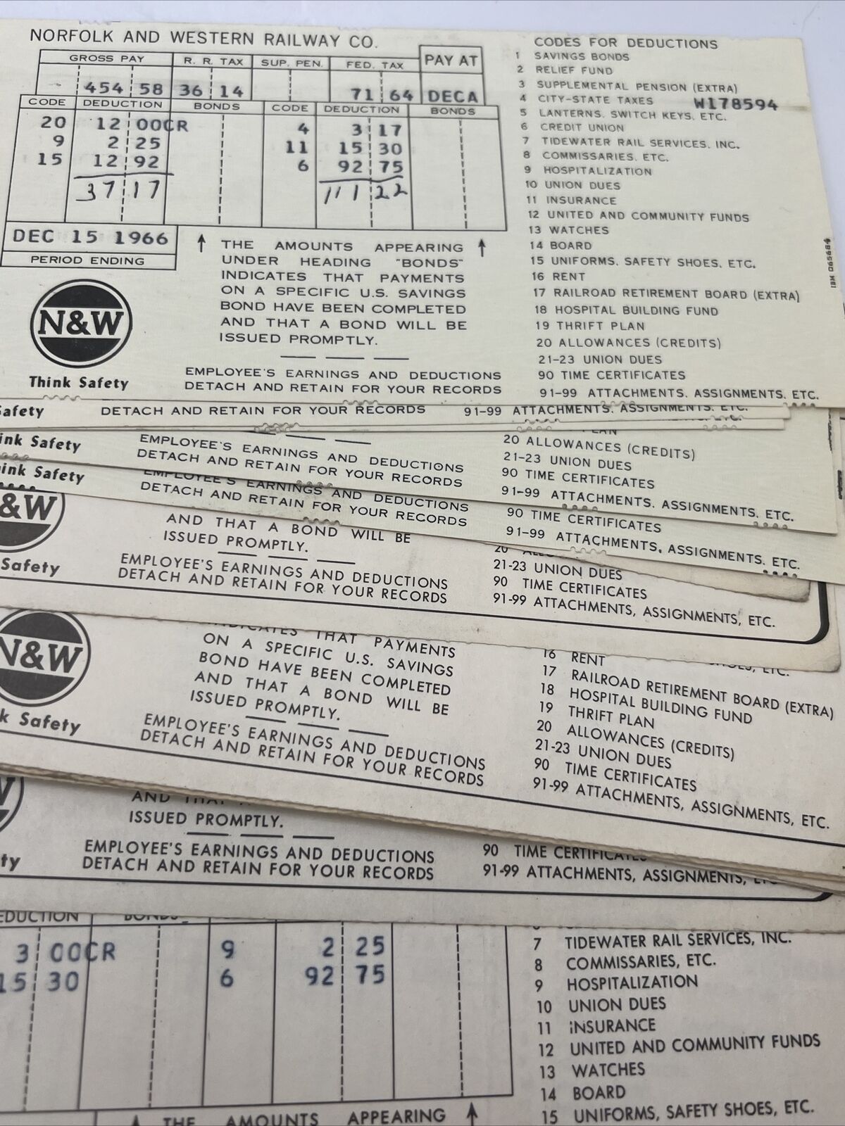 100+ Vtg Railroad Company Pay Stubs Wabash N & W 1950s-1970s
