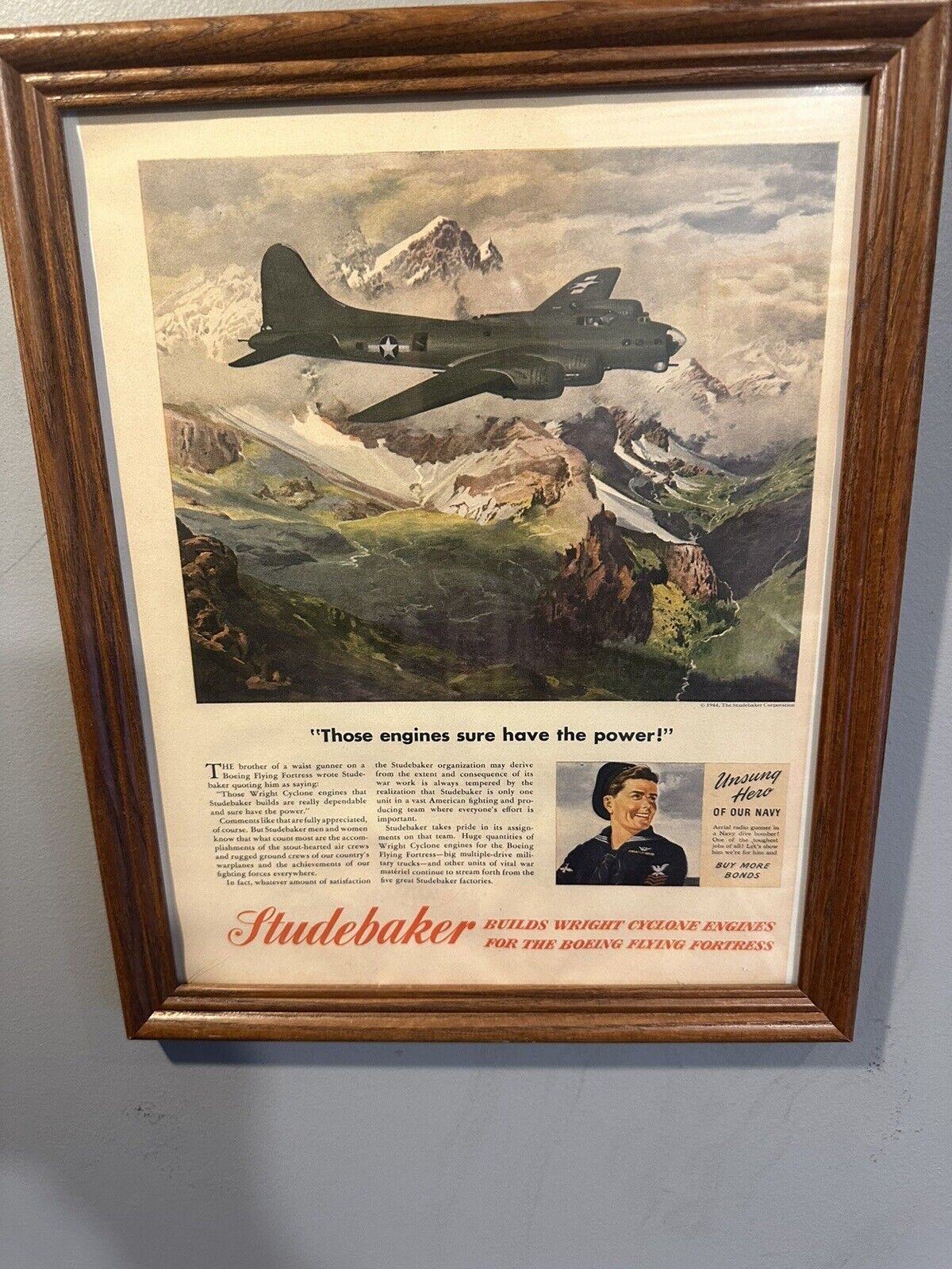 1944 STUDEBAKER Corp - WWII Boeing Flying Fortress Cyclone Engine - FRAMED