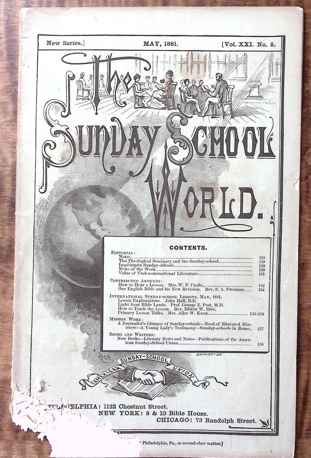1881 THE SUNDAY SCHOOL WORLD MAY BOOKLET AMERICAN SUNDAY SCHOOL UNION Z5440