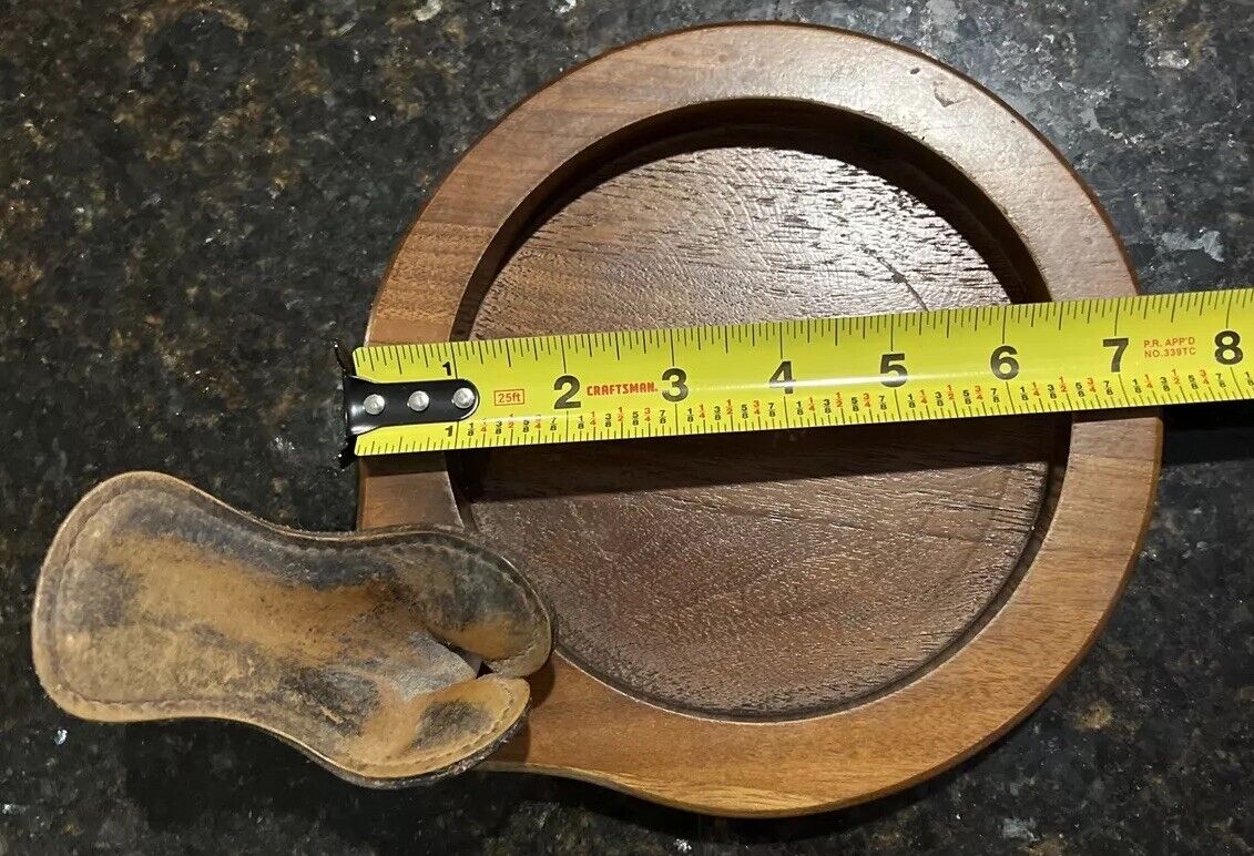 Vintage DECATUR Leather PIPE Holder Circular Caddy Genuine Walnut Wood Stand